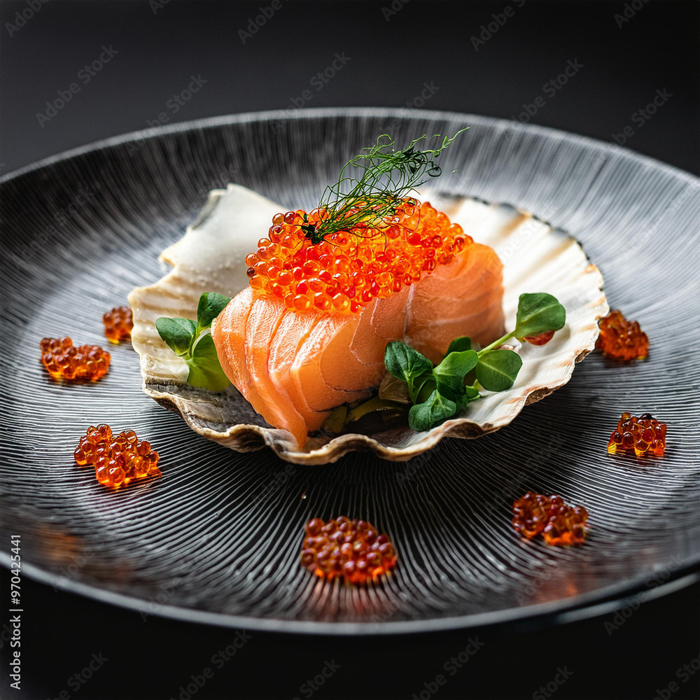 Exquisite Salmon Dish with Red Caviar Exquisite Salmon Dish with Red Caviar