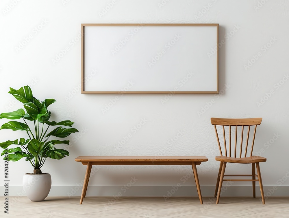A minimalist entryway with a solid wood bench, simple decor, and neutral tones, Digital Art, Warm and inviting A minimalist entryway with a solid wood bench, simple decor, and neutral tones, Digital Art, Warm and inviting