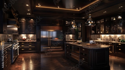 Luxurious large kitchen interior AI generated image