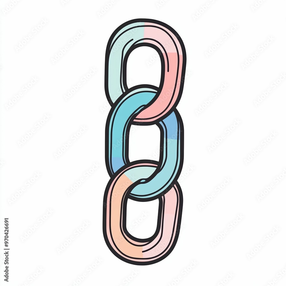 Three interlocking chain links in soft pastel colors symbolize connection and unity against a plain background, showcasing a modern aesthetic Three interlocking chain links in soft pastel colors symbolize connection and unity against a plain background, showcasing a modern aesthetic