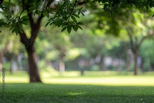 Blurred of green natural tree in park background , ai