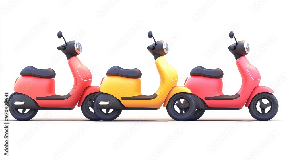 Electric scooters clipart, element, 3D illustration, realistic, isolated on white background