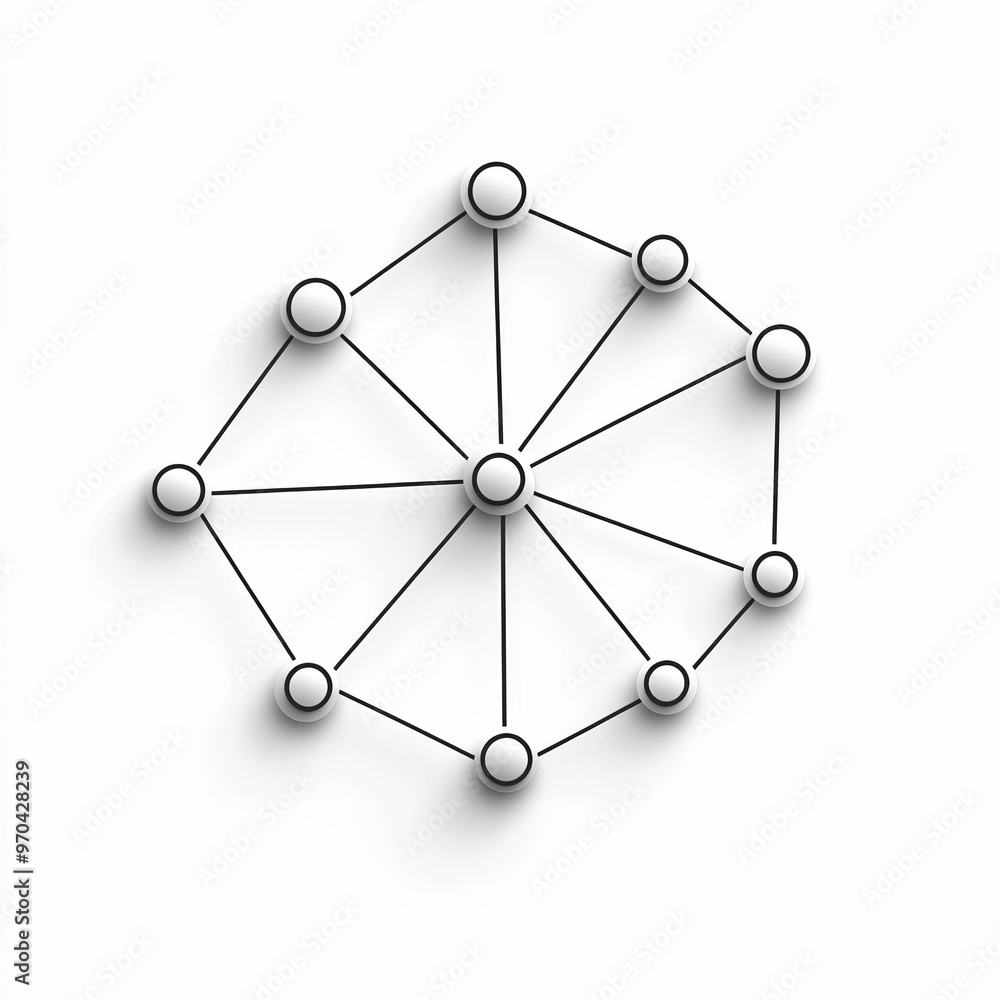 This illustration features a network diagram with several nodes connected by lines, representing relationships and data flow on a white backdrop This illustration features a network diagram with several nodes connected by lines, representing relationships and data flow on a white backdrop