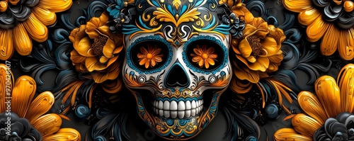 Intricate black and white sugar skull with ornate patterns, line art, empty coloring book page, high-quality, cultural, celebration::1 intricate details, symbolic motifs, vibrant history, festive photo