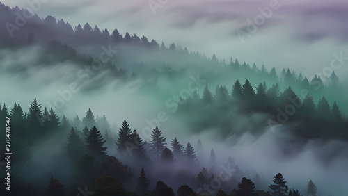 Abstract background of fog swirling in the air, blending with soft pastel colors like lavender, mint green, and sky blue photo