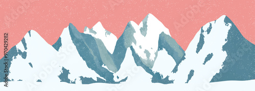 Mountains painting illustrations. Abstract contemporary aesthetic backgrounds landscapes.  use for print art, poster, cover, banner