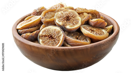 A bowl of dried fig slices with a transparent background.