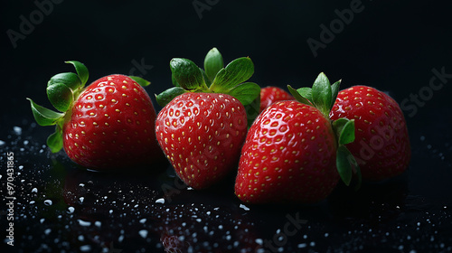 strawberries on black background photo