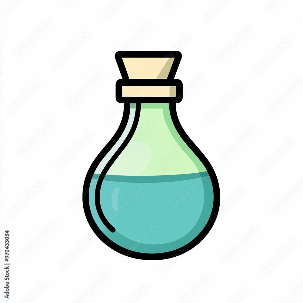 The flask showcases a bright blue liquid, capturing attention with its smooth curves and shiny surface, suggesting potential for magical or scientific use The flask showcases a bright blue liquid, capturing attention with its smooth curves and shiny surface, suggesting potential for magical or scientific use