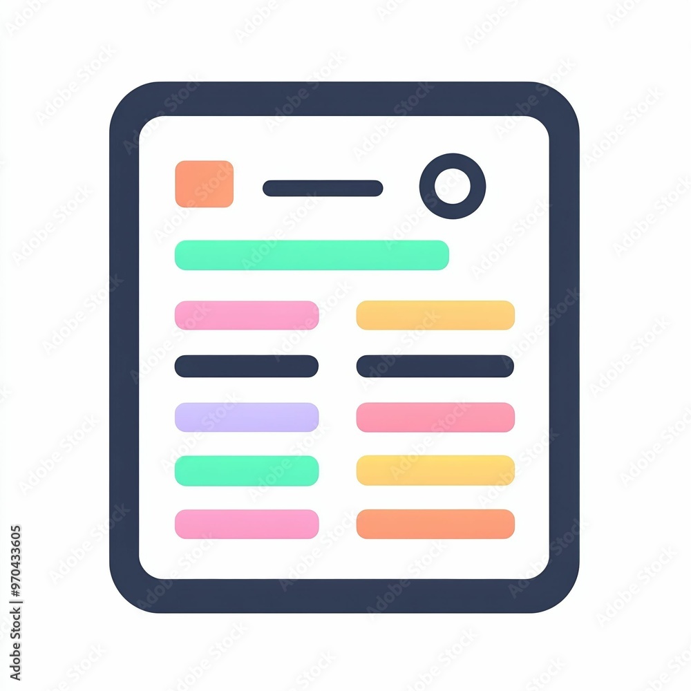 A vibrant user interface layout featuring various colorful elements, including buttons and text fields, perfect for a modern app design concept A vibrant user interface layout featuring various colorful elements, including buttons and text fields, perfect for a modern app design concept