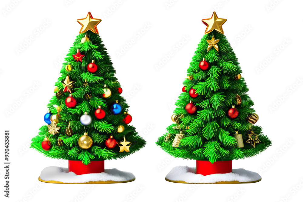 Decorated Holiday Trees Isolated on White for Christmas and New Year Decorated Holiday Trees Isolated on White for Christmas and New Year