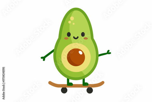  Cute Cool Avocado Playing Skateboard Cartoon Vector Icon Illustration Food Sport Isolated Flat vector art illustration photo