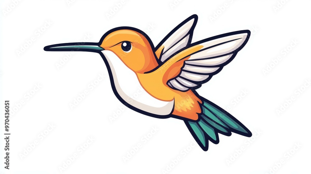 Obraz premium Cheerful cartoon hummingbird illustration, perfect for tshirts, mobile apps, and modern web design. Bright and playful
