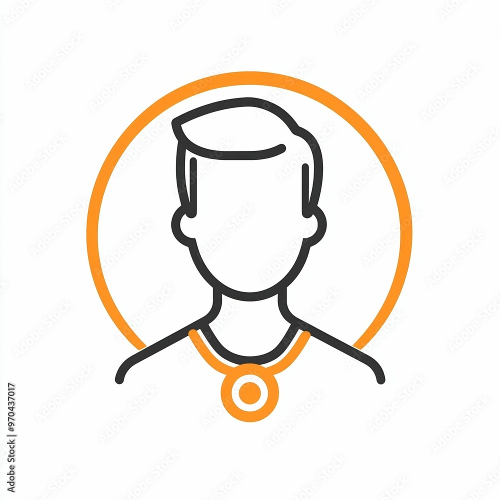 This design features a minimalist outline of a person with an orange circle behind them and a round pendant, suitable for profile icons or avatars This design features a minimalist outline of a person with an orange circle behind them and a round pendant, suitable for profile icons or avatars