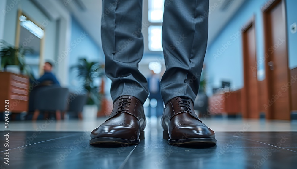 Fototapeta premium Businessman walking in corporate hallway.