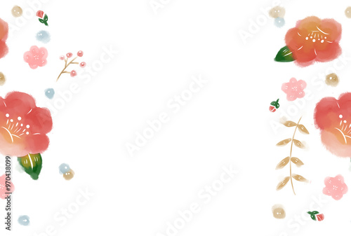 梅模様の水彩イラスト年賀状