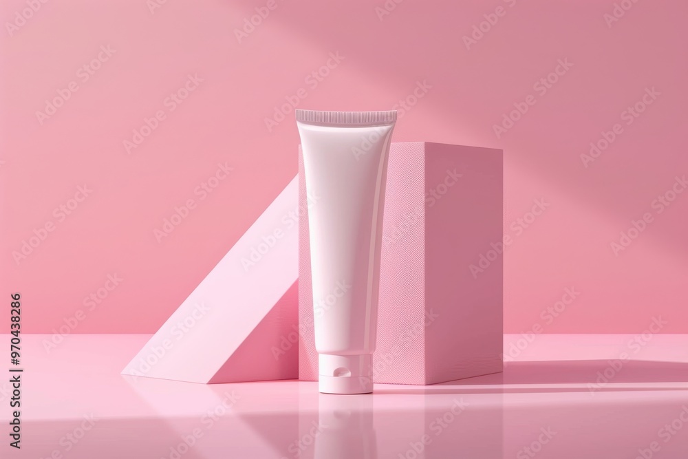 A tube of white makeup is sitting on a pink background A tube of white makeup is sitting on a pink background