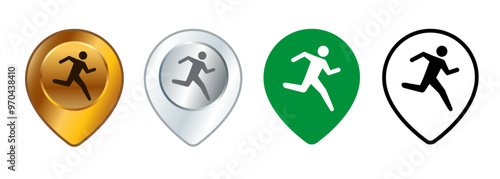 Run area map pinpoint marker location running zone healthy activity athlete runner place design set collection