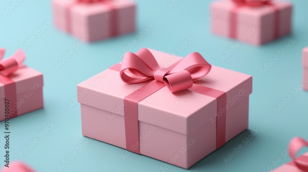 Obraz premium Pink gift box with bow surrounded by presents suggests celebration