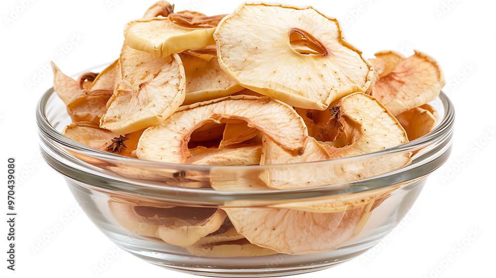 A bowl of dried apple rings with a transparent background. A bowl of dried apple rings with a transparent background.
