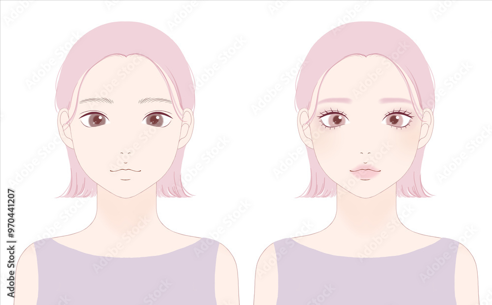 メイクのBeforeとAfterの女性 メイクのBeforeとAfterの女性