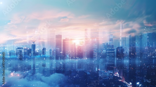 Wallpaper Mural City concept with a blue theme, modern and urban atmosphere Torontodigital.ca