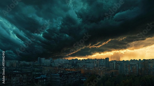 A tempest brews, cloaking the skyline in ominous shadows as tension thickens the atmosphere. photo