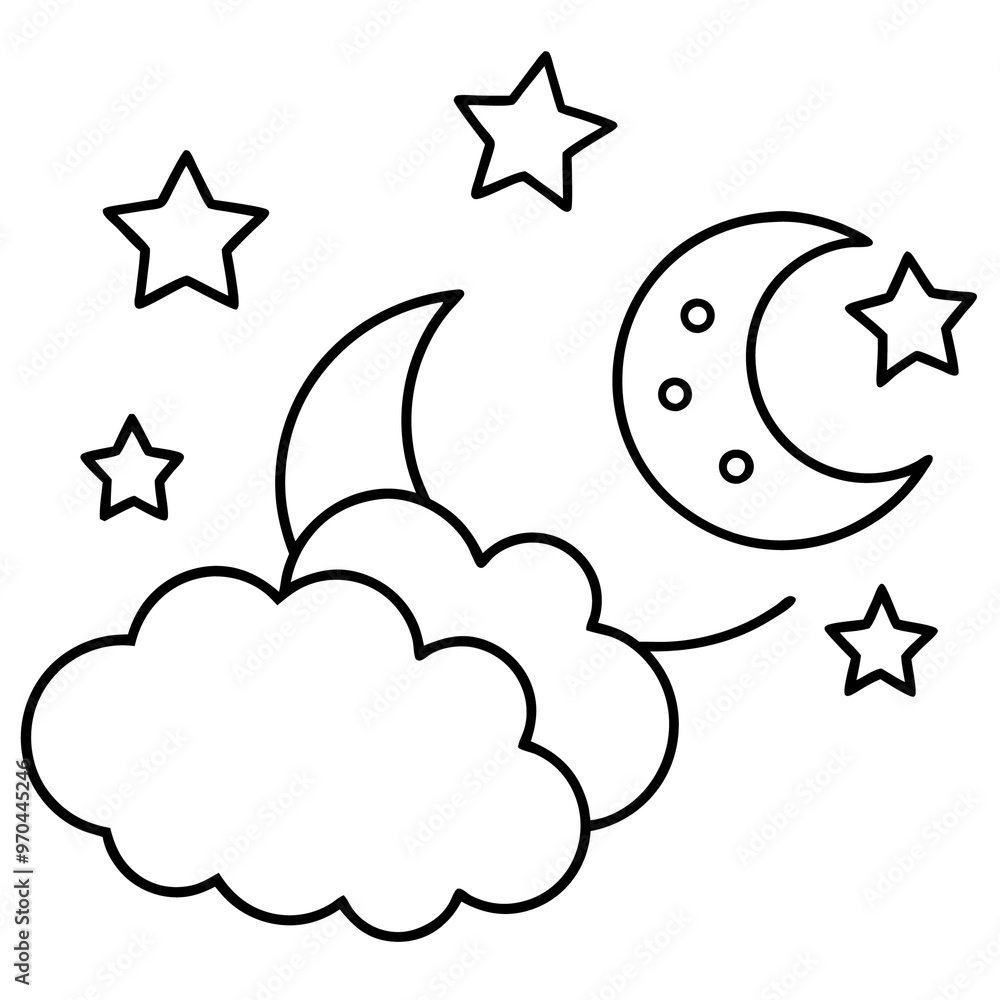 clouds stars moon outline coloring book page line art drawing clouds stars moon outline coloring book page line art drawing