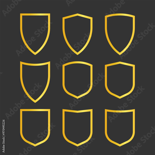 Vector Set of golden shield frames