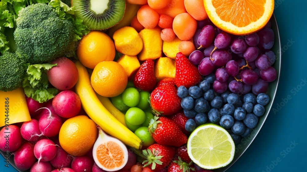 Rainbow of Fresh Fruits and Vegetables. Rainbow of Fresh Fruits and Vegetables.