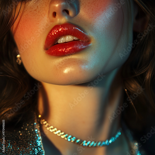 Close up on woman's lips.
