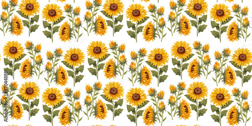 Beautiful floral seamless pattern with sunflowers
