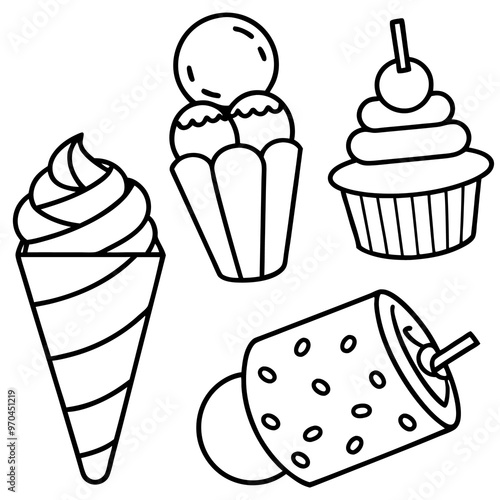 dessert items outline coloring book page line art drawing