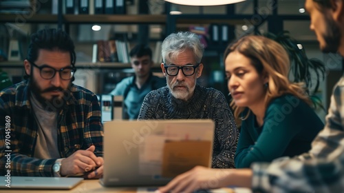 Diverse Businesspeople Around Laptop in Modern Office, , Modern Office, Laptop