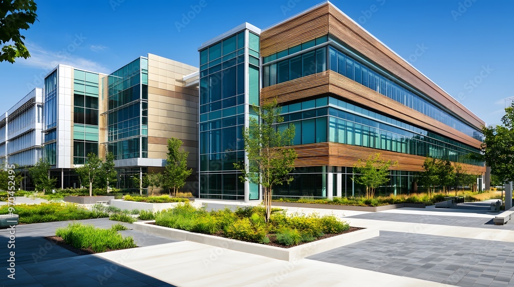 Modern Office Building with Landscaped Courtyard Modern Office Building with Landscaped Courtyard
