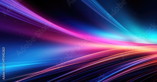 A vibrant abstract design featuring flowing lines in shades of blue, pink, and purple, creating a dynamic visual effect.