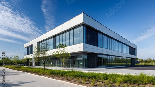 Wallpaper Mural Modern White Office Building with Glass Facade and Landscaping Torontodigital.ca