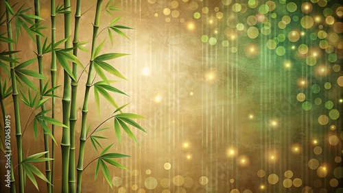 Fototapeta Naklejka Na Ścianę i Meble -  Abstract wallpaper featuring green and brown bamboo impressions with glowing dots in the backdrop