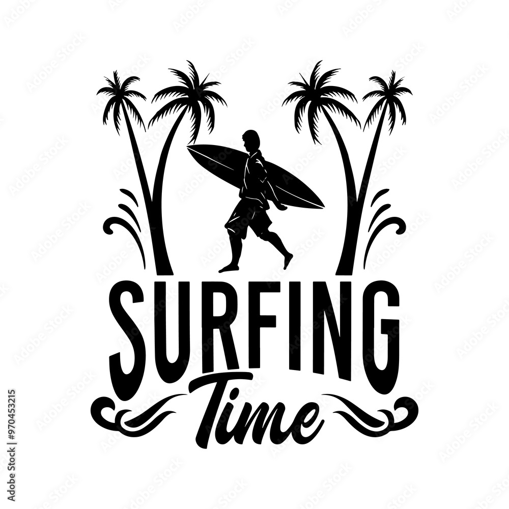 Naklejka premium Summer Beach Sea Ocean Water Silhouette Illustration Vintage Design Icon Art Vector