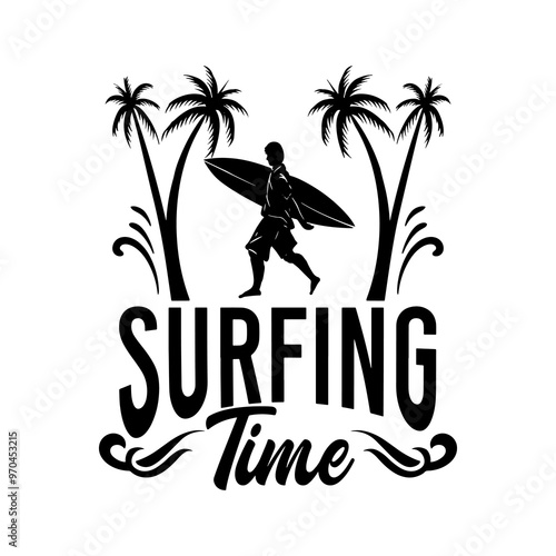Summer Beach Sea Ocean Water Silhouette Illustration Vintage Design Icon Art Vector