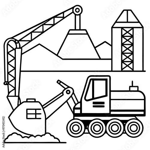 digger concrete mixer outline coloring book page line art drawing