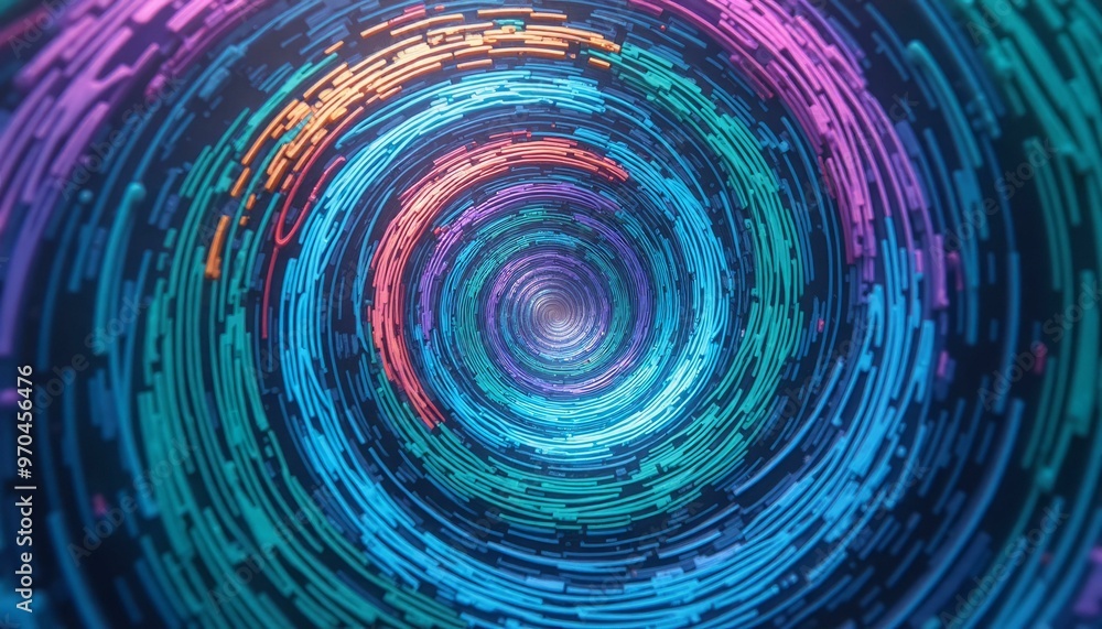 Mesmerizing Spiral Pattern in Blue, Purple, Orange, and Green with Luminescent Effect Mesmerizing Spiral Pattern in Blue, Purple, Orange, and Green with Luminescent Effect