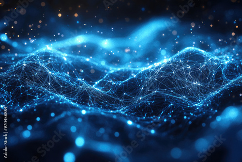 Abstract blue background with glowing data technology lines
