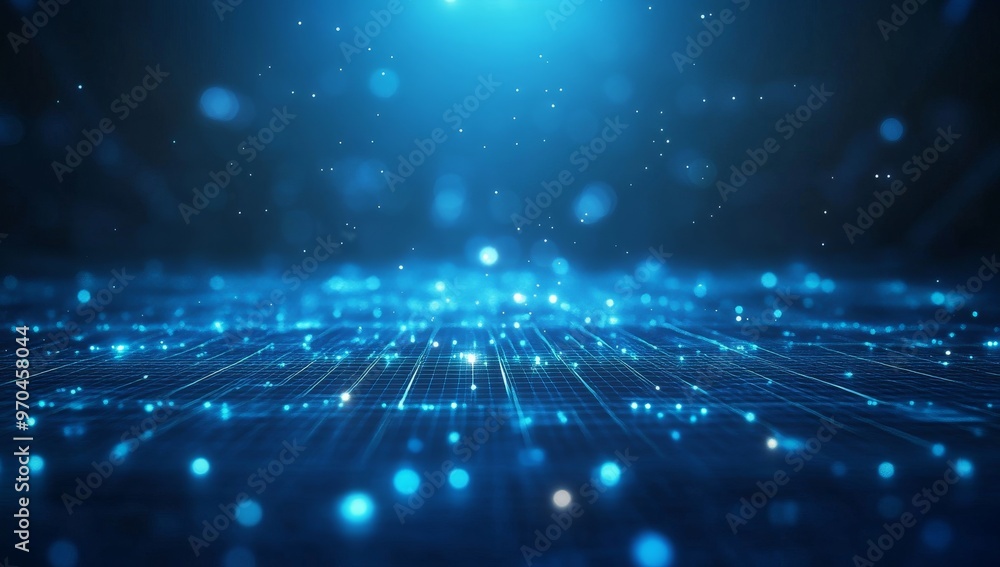 Abstract digital background with blue grid and bokeh lights. Abstract digital background with blue grid and bokeh lights.