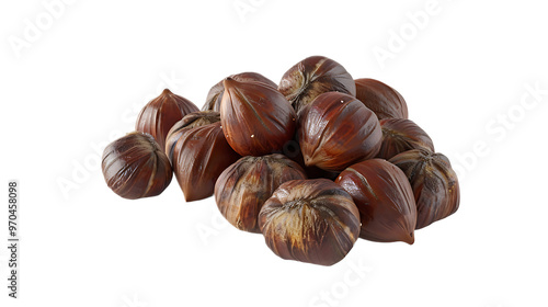 A bunch of roasted chestnuts with a transparent background.