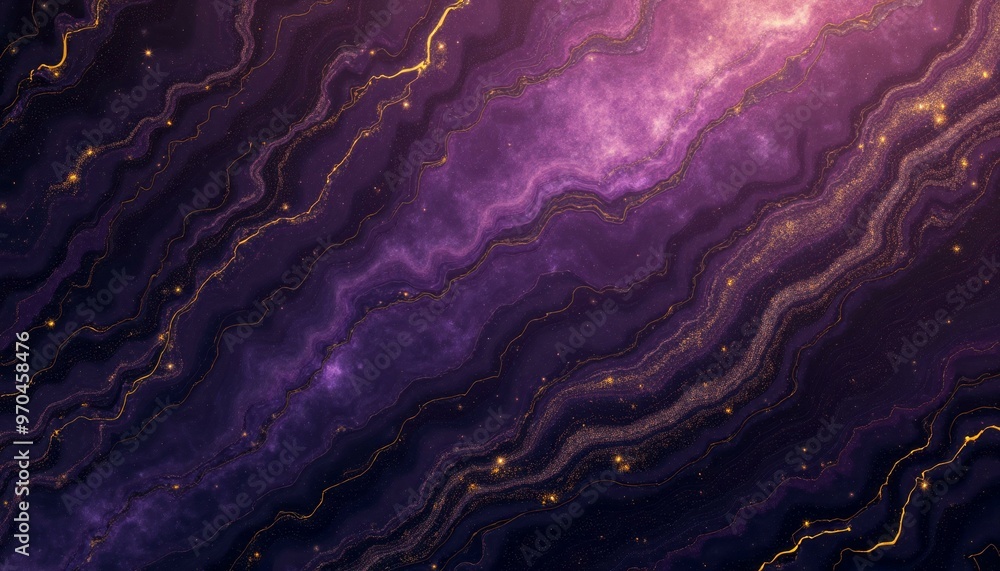 Deep Purple Background with Wavy Gold Lines and Bright Gold Specks Deep Purple Background with Wavy Gold Lines and Bright Gold Specks