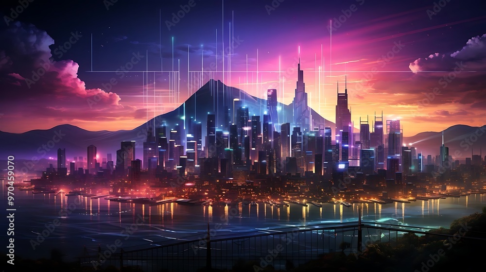 Fototapeta premium city scape futuristic finance investment concept