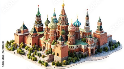 Red Square (Russia) clipart, element, 3D illustration, realistic, isolated on white background