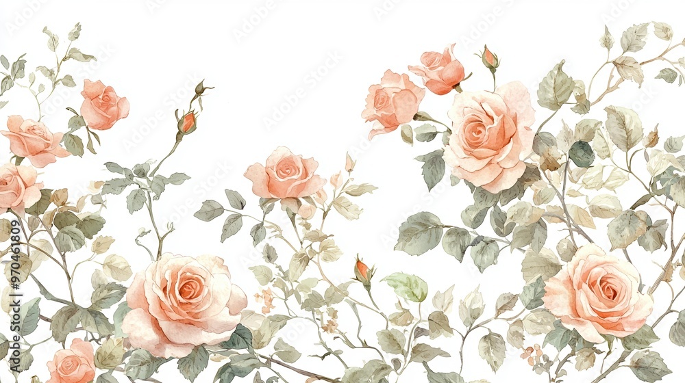 custom made wallpaper toronto digitalDelicate pastel roses intermingled with soft green leaves create a serene and elegant floral design.