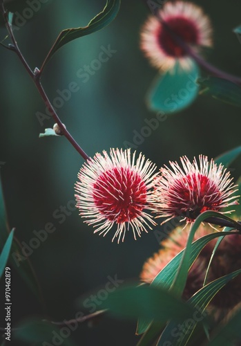 Images of hakea laurina or pin cushion hakea flowers. photo